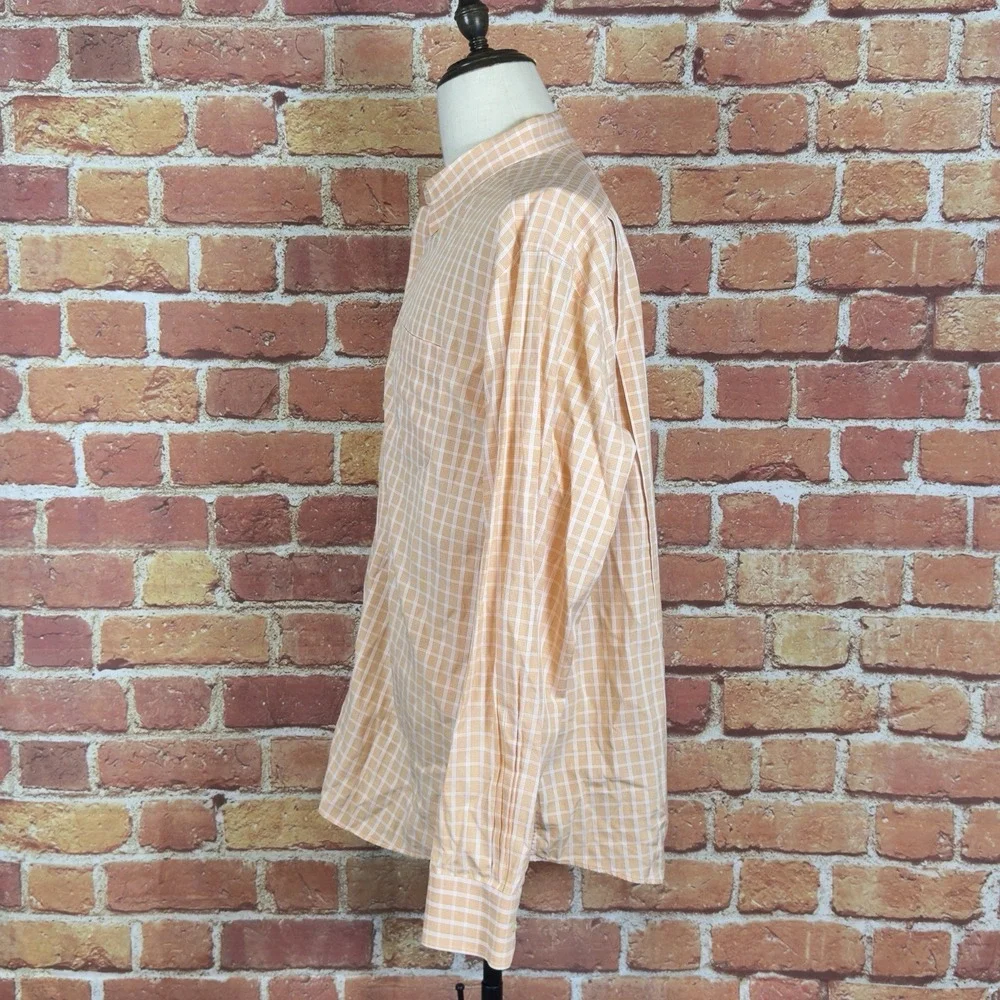 Tommy Bahama Mens Orange Plaid Button Down Long Sleeve Dress Shirt 17.5 36/37 XL